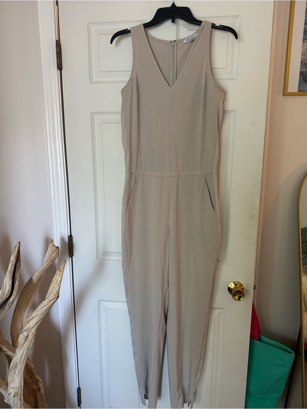 Athleta Beige Sleeveless V-Neck Jumpsuit (size: Medium Tall)